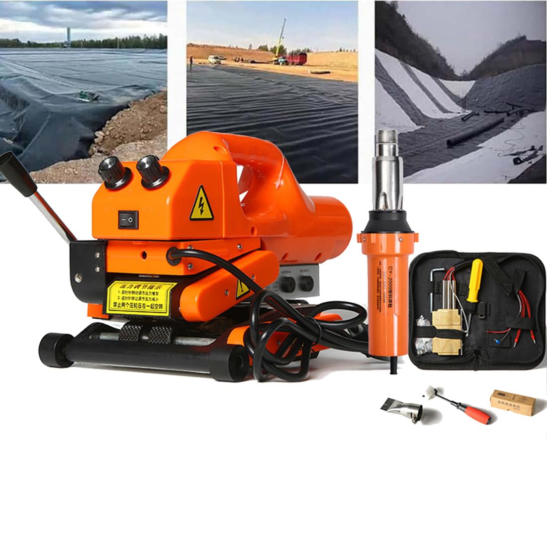 FHRKA 1100W Geomembrane Welding Machine,Plastic Membrane Hot Wedge Welder for Sealing Welding PVC/EVA/PE/HDPE/PP Film Welding Machine (Steelroller 10cm)