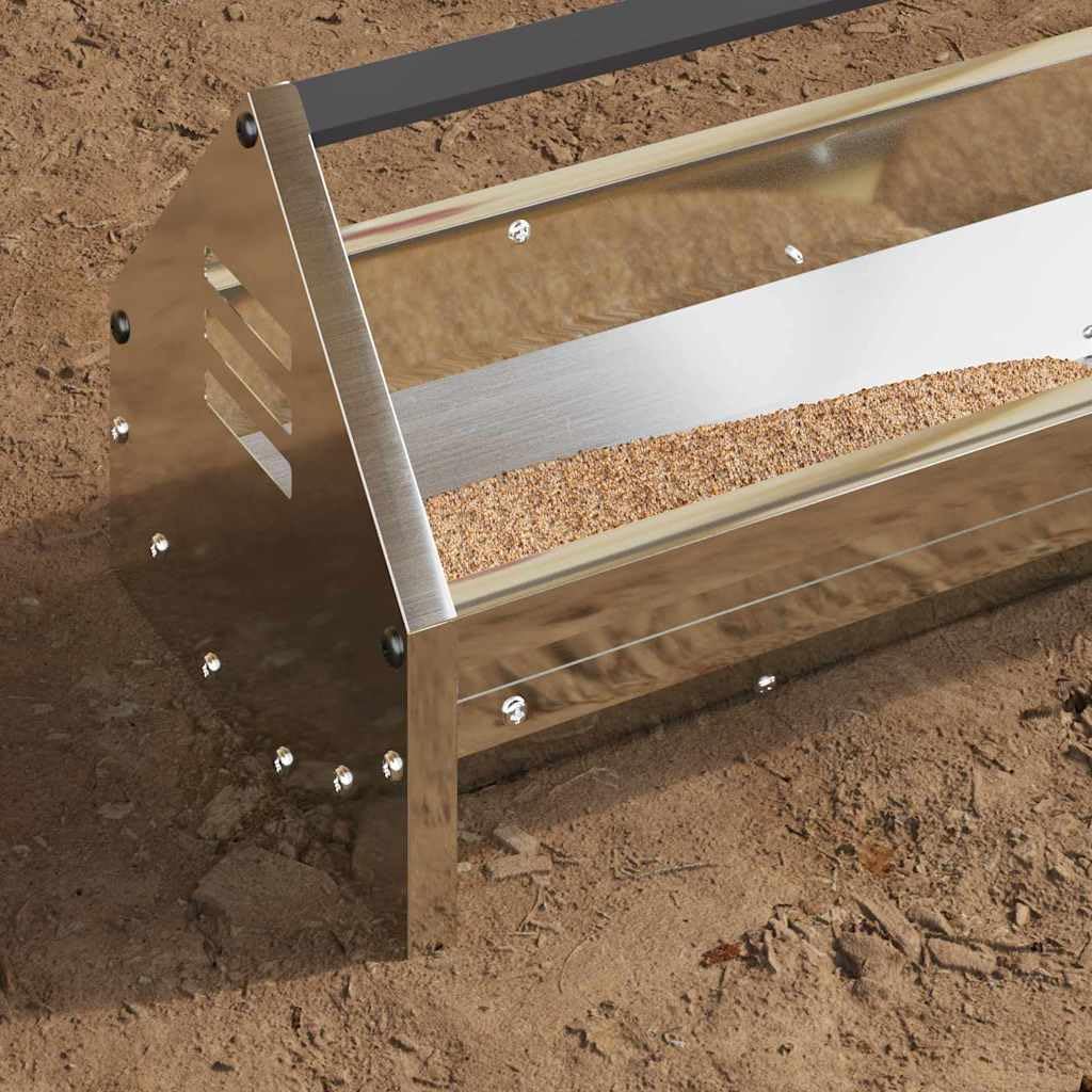 Hühnerfütterungsrinne aus verzinktem Stahl, 108 x 20,5 x 20 cm, wetterfest mit Abflusslöchern, Querstangen-Design, für Innen und Außen, hygienische Futterstation für Hühner und Kleintiere