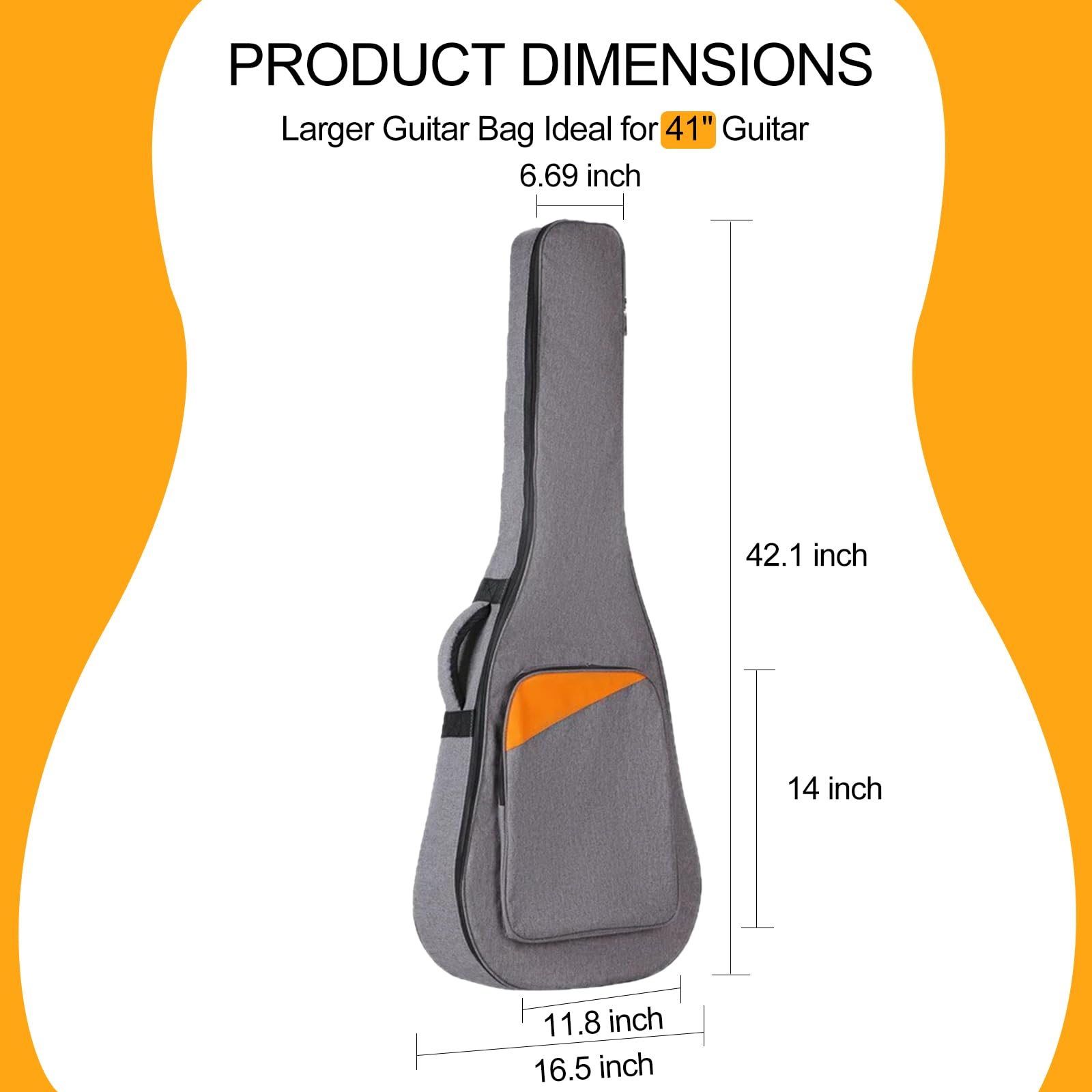 seyfocnia Akustikgitarrenkoffer 41 Zoll Gitarrentasche, Gitarrentasche für akustische klassische Gitarre, wasserabweisender Gitarrenkoffer weich mit dicker Polsterung, Grau
