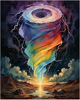 Fantasy Landscape Paint by Numbers Kit for Adults - DIY Rainbow Tornado Painting on Canvas 16x20in, Acrylic Paint Set, Suitable for Beginners, Creative Wall Art for Home Decoration or Gifts