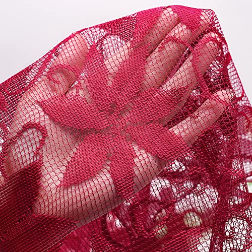 Wubodti Christmas Red Lace Valance Kitchen Curtains Winter Decoration Sheer Maple Leaf Window Valances For Bedroom Living Room Bathroom, Wine Red Short Curtain For Door Cafe Dining Room, 79" Wx20 H #TOP6