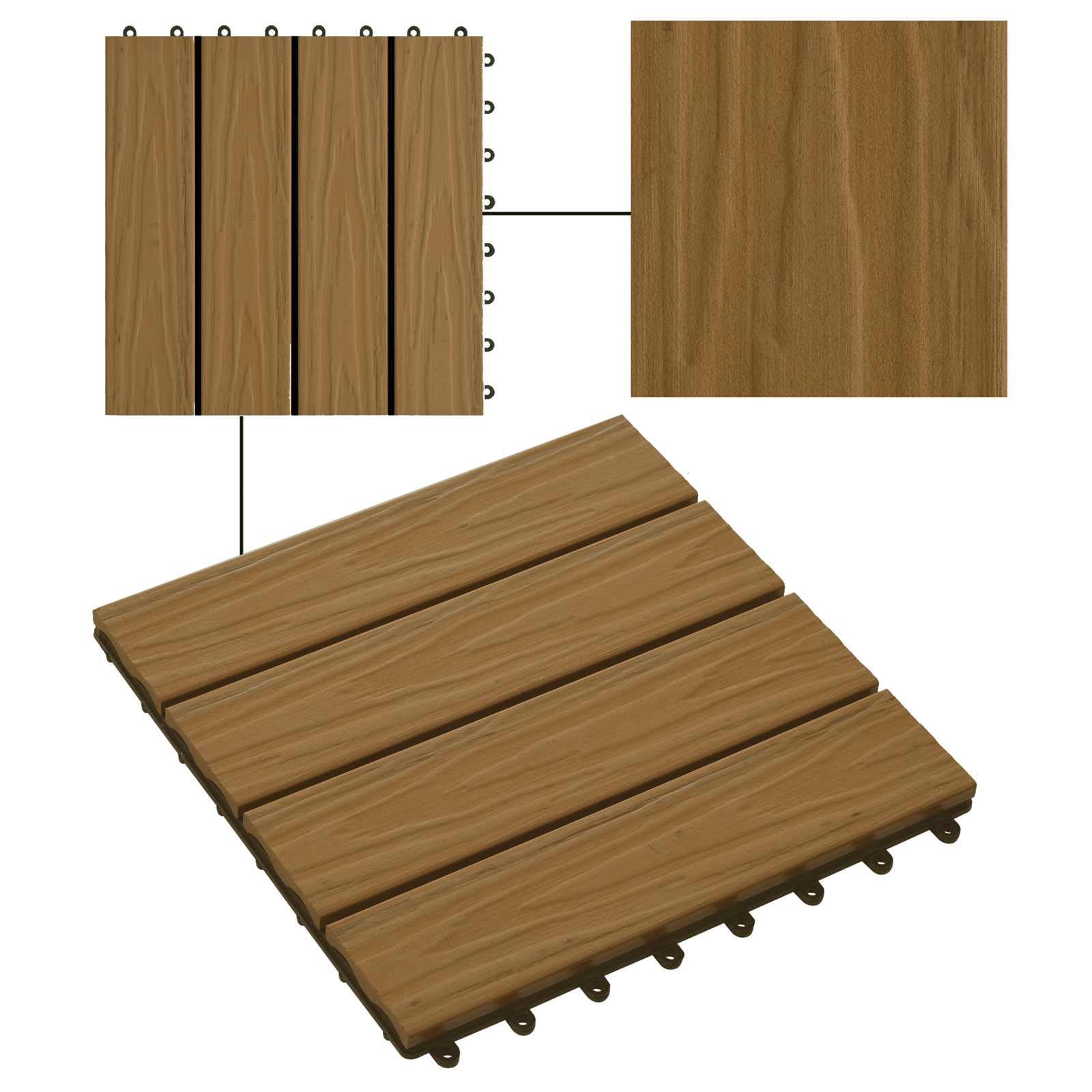 WPC Terrassenfliesen 3D-Design 11 Stück 30 x 30 cm, Klickfliesen für Bodenbelag Balkon und Terrasse Teak-Optik