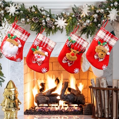 MagiSel Conjunto de 4 meias de Natal lareira personalizada, meias de Natal para preencher, para pendurar personalizada decoração de Natal, meias de pai Natal meias de pai Natal ornamentos árvore
