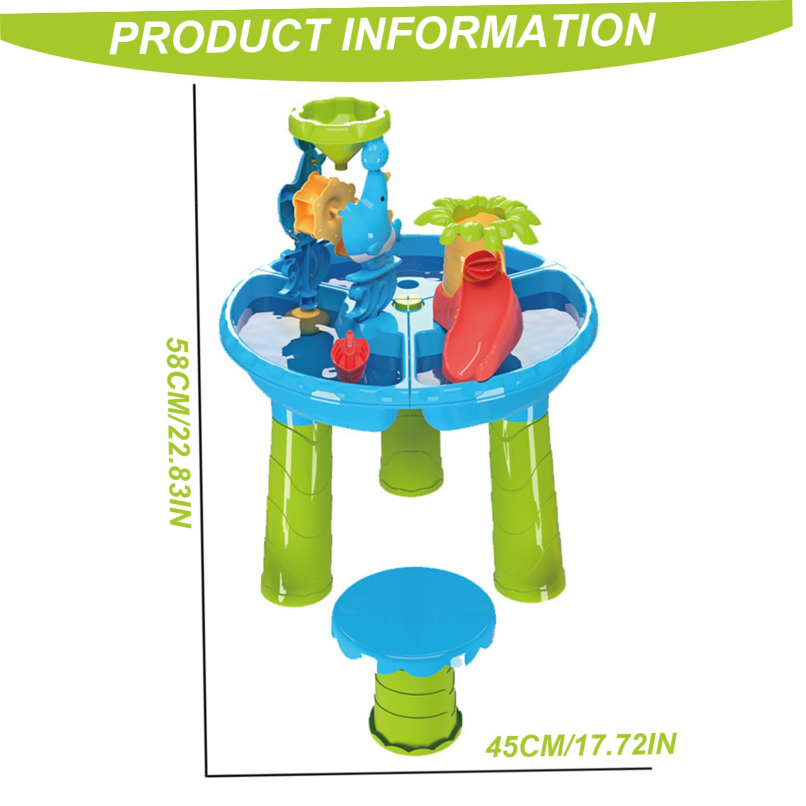 Mesa de agua para niños, mesa de juegos de agua y arena 3 en 1 con moldes de animales, pala, paleta, rastrillo de mano, cubo, banco y más para juguetes de verano, playa, piscina, patio trasero jueg
