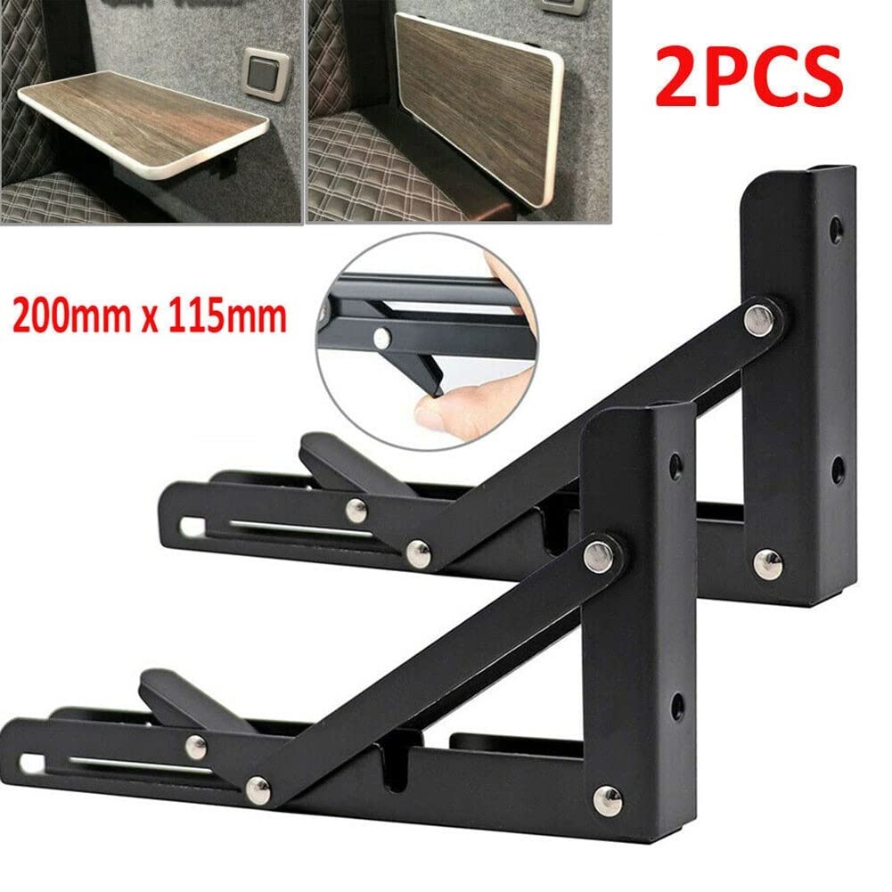 2 pièces Camping-Car Support Pliant Table étagère Camping-Car Caravane Finition Noire Acier Inoxydable Mini Table Pliante Accessoires de Voiture