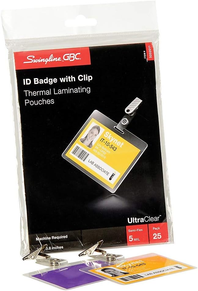 UltraClear Thermal Laminating Pouches, 5 mil, 2 9/16 x 3 3/4, Badge Size, 25/PK