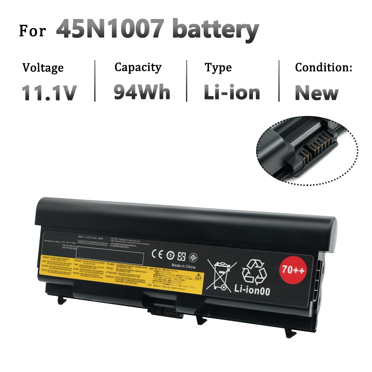 94Wh 70++ 45N1007 45N1006 Laptop Akku für Lenovo ThinkPad T430 T410 T420 T530 T520 T510 L410 L412 L420 L421 L430 L510 L512 L520 L530 W510 W520 W530 T430i T420i 45N1000 45N1001 45N1004 45N1005 45N1011
