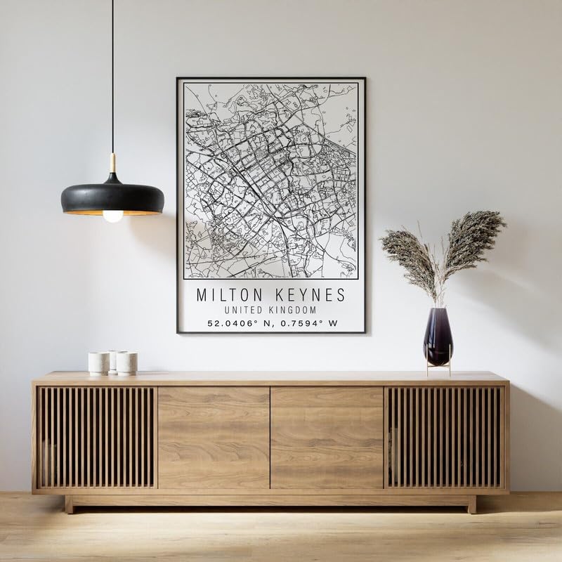 Milton Keynes England City Street Map Print Milton Keynes Wall Art Home Poster Poster A5 - Wall Art Home Decor Movie Poster Canvas Film Cinema Retro Vintage Cult Classic Nostargic Saga Modern reprint