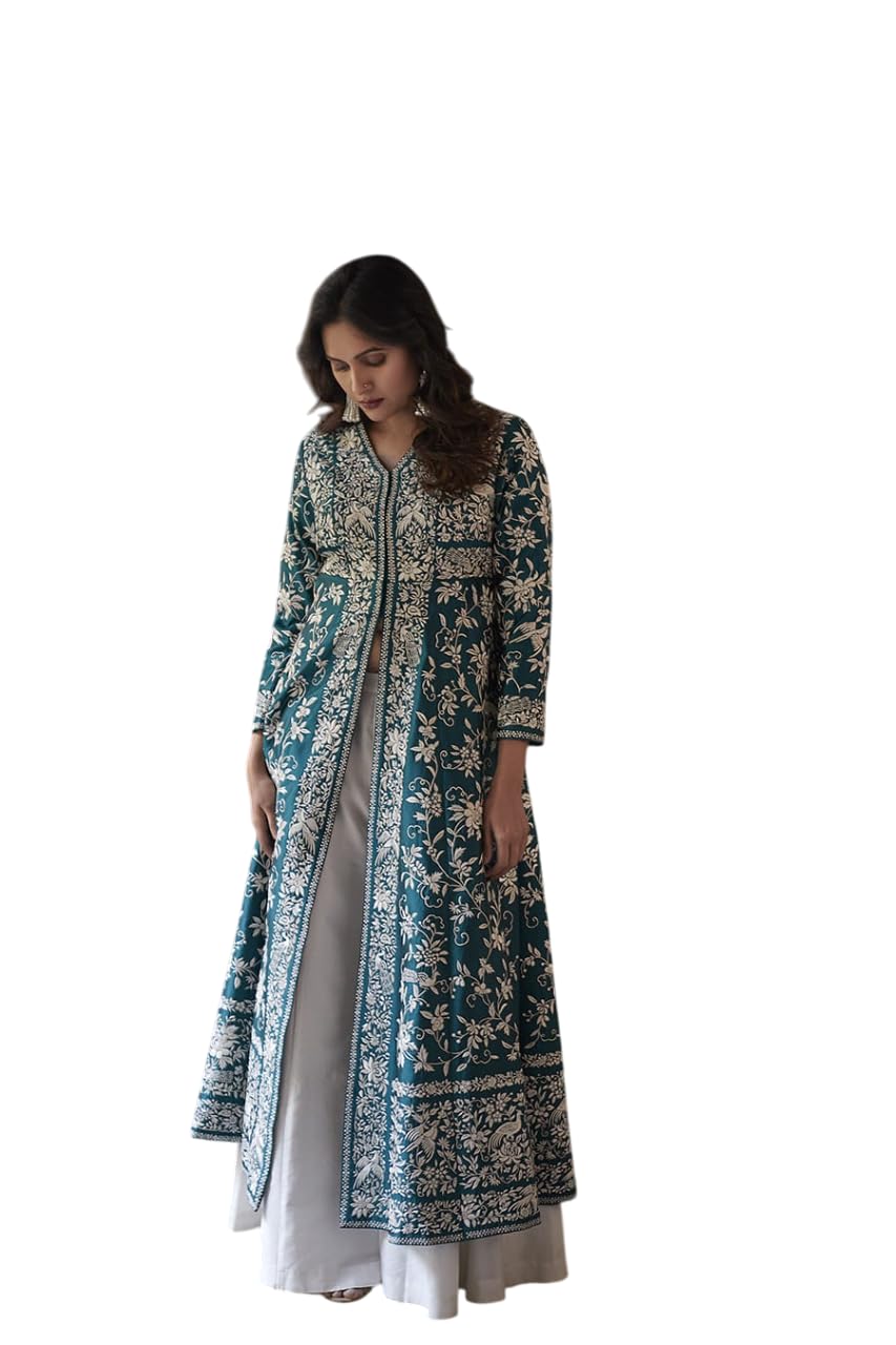 Women's Cotton Embroidery A-line Kurti with Palazzo Set-picture-50