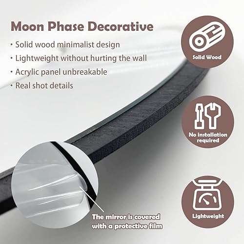 Miniatura 8 de YUBAIHUI Juego de espejos bohemios de fase lunar para decoración espiritual de habitación, espejo de luna de cristal para colgar en la pared para