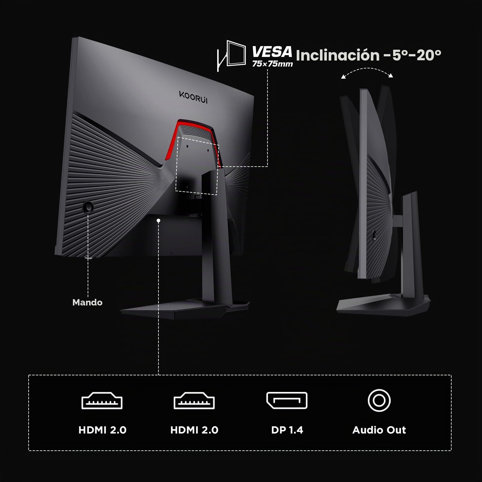 KOORUI Monitor Gaming 180Hz, 24.5 Pulgadas Monitor PC,Pantalla Ordenador FHD (1920 x 1080) 1ms, VA, 2xHDMI y DisplayPort, Adpitive Sync, sRGB 99%, VESA 75 * 75mm, Eye Care