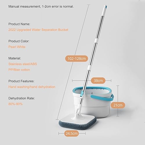 Miniatura 7 de Sistema de limpieza de pisos de microfibra giratoria y cubo, compatible con la separación de aguas residuales y agua limpia, cabezal de trapeador