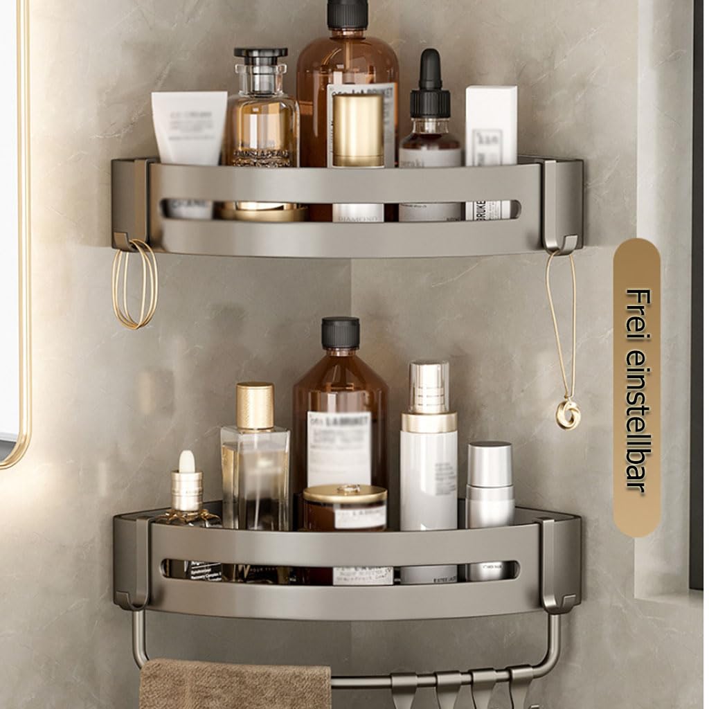 Estante de Ducha sin Taladro, Estante de Pared Triangular, Organizador de baño de Aluminio, toallero con Gancho, Almacenamiento para Ducha y Lavabo,2Etage