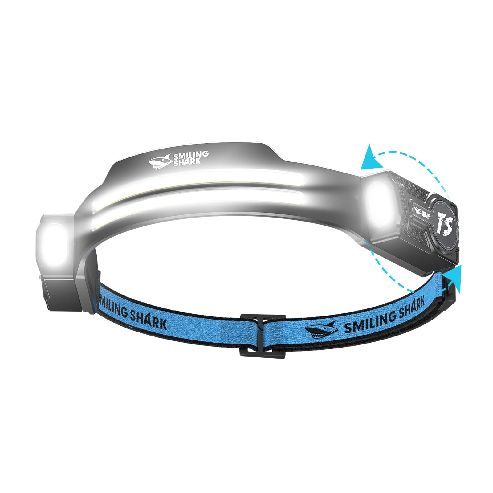 Smiling Shark Headlamps, Super Bright LED Head Lamp Rechargeable Adjustable Spotlight & 2 Floodlight with Motion Sensor 5 Mode 2400mAh HeadTorch for Emergency Camping Hiking Fishing Running