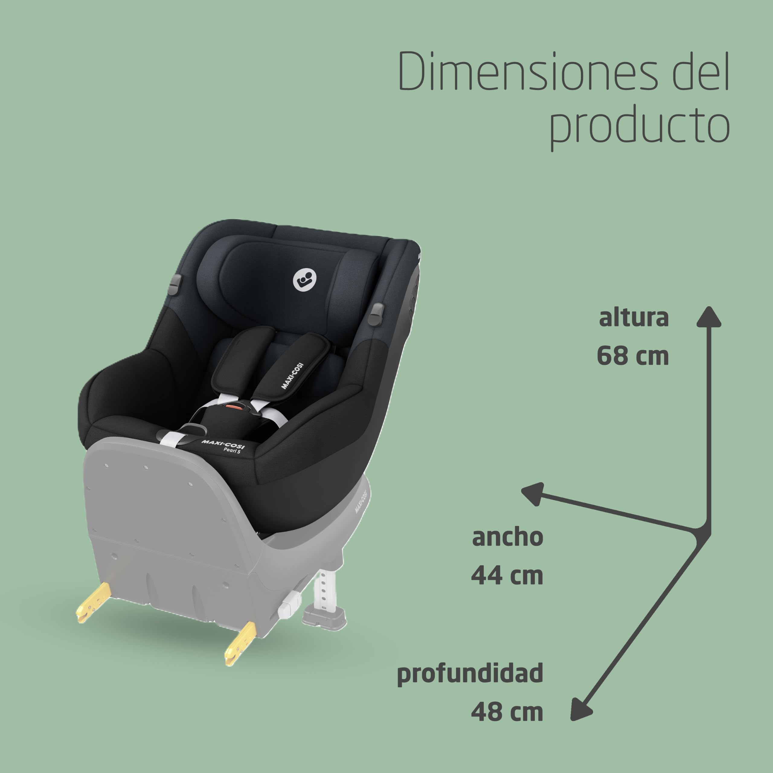 Maxi-Cosi Pearl S i-Size, Silla Coche Bebé, 3 M-4 A, máx. 18 kg, 61-105 cm, Silla Coche Niño, 5 Posiciones Reclinación, Arnés Fácil de Poner, Protección Impactos Laterales G-CELL, Tonal Black