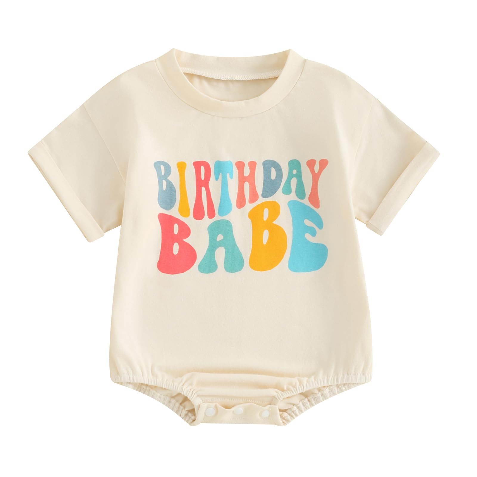 Kayotuas Baby First Birthday Outfit Boy Girl Cute Birthday Bubble Romper Colorblock Letter T Shirt Onesie Cake Smash Clothes (Birthday Babe Apricot, 12-18 Months)