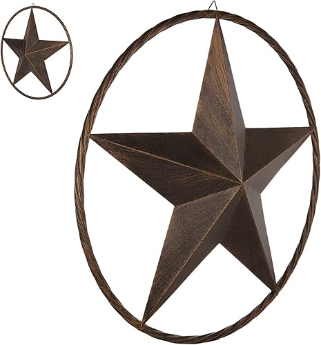 Miniatura 5 de EBEI Anillo de cuerda trenzada de metal de 12 pulgadas, diseño rústico de Texas Lone Star marrón oscuro occidental decoración de pared para el hogar