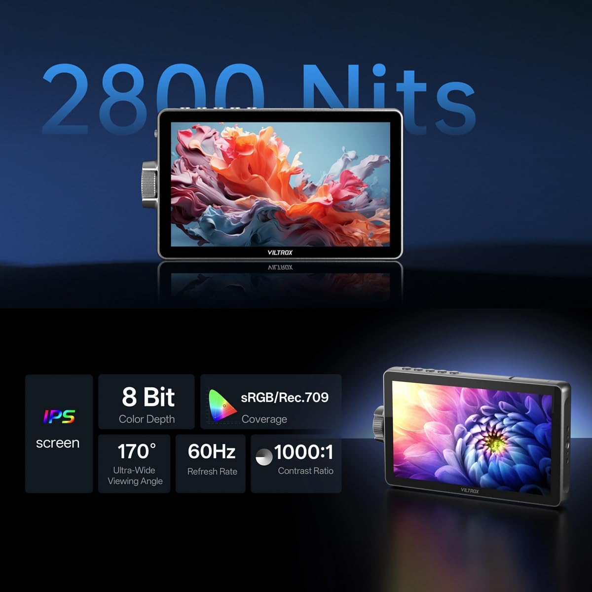 VILTROX DC-A1 7 Inch Camera Field Monitor,Ultra High Bright 2800 nit 1920x1080 Touch Screen Director Monitor with 4K HDMI Input/Output Sunshade Hood