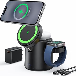 WvinYng MRPL Cargador Inalámbrico 3 en 1 Estación de Carga inalámbrica Magnético 15W Qi Soporte de Carga Compatible con iPhone 17/16/15/14/13/12 Pro MAX/Airpods/Apple Watch
