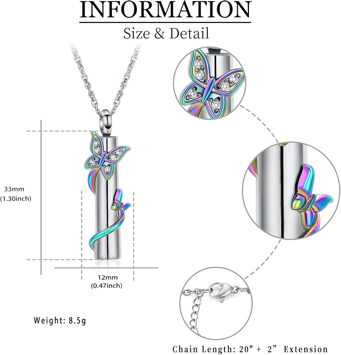 shajwo Cylinder Butterfly Urn Ashes Necklace for Women Men Cremation Jewelry of Loved Ones Memorial Vial Pendant - Image 2