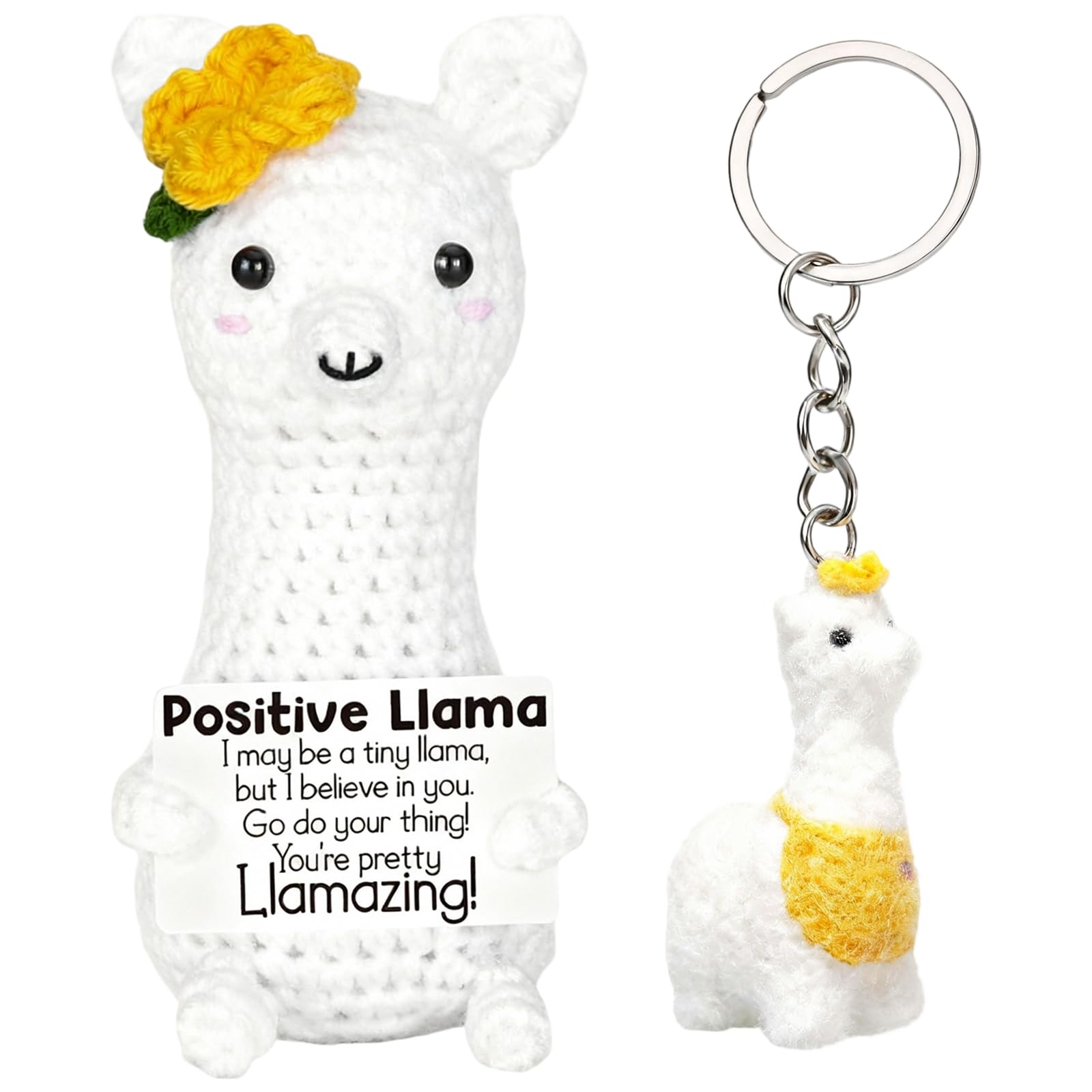 Vspek Positive Crochet Animals Llama Doll, Emotional Support Gift, Alpaca Charm Keychain, Encouragement Present, Birthday Gifts for Family, Friends, Coworker, Bestie, Home Office Decor, White โ image 1