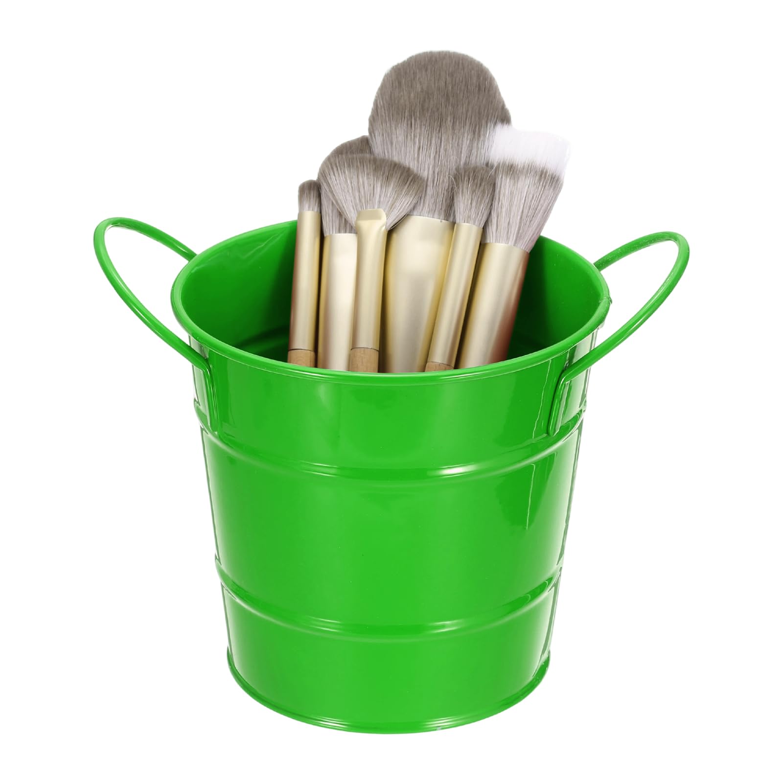 sourcing map Makeup Brush Holder Organizer with Handle, 3.5x4.4 inch Metal Pen Holder Small Desktop Organizer for Home Desktop Make Up Brushes Stationery Storage, Dark Green