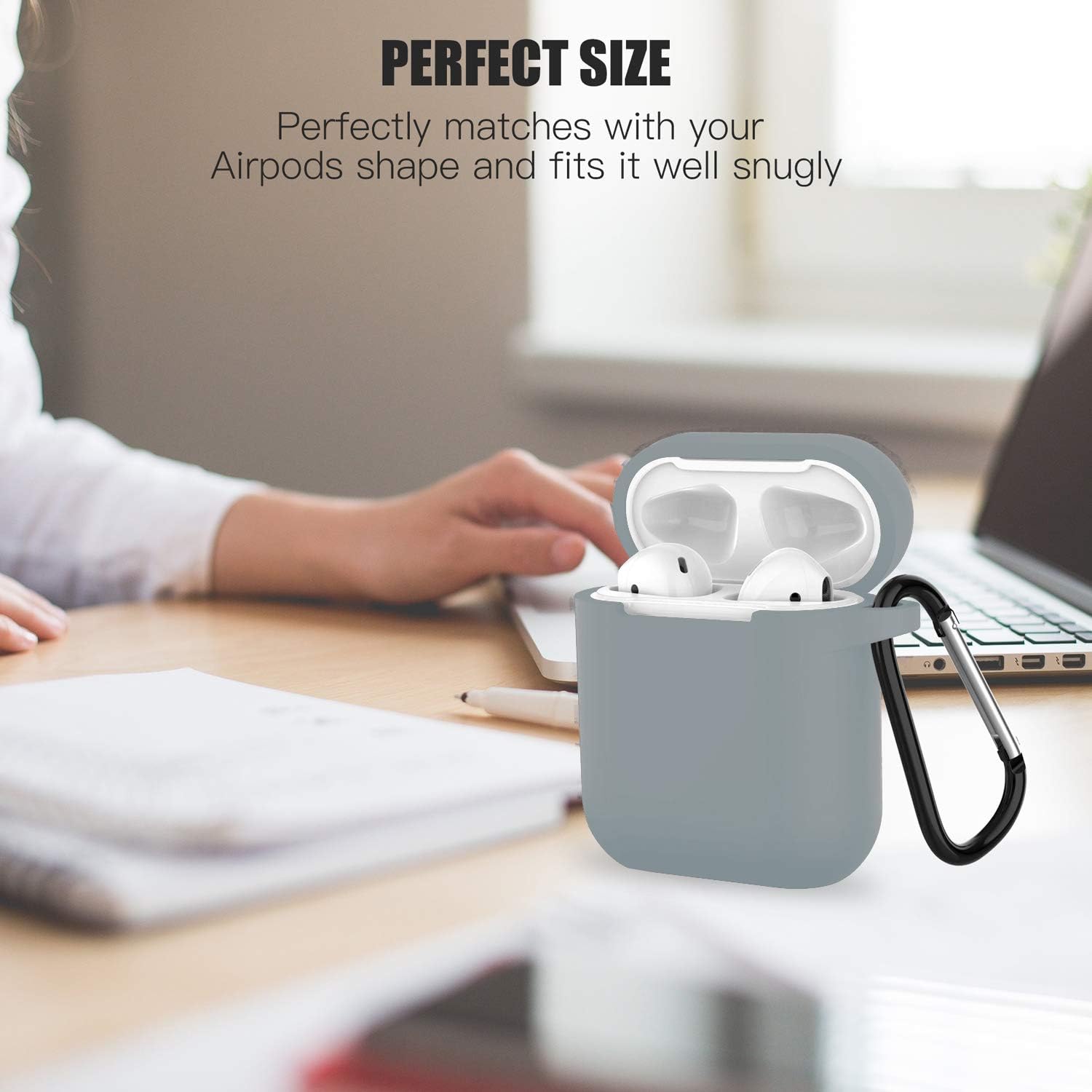 HAndPE Silicone Case Full Protective Cover[Front LED Visible] for Apple Airpods 2 [Compatible with Airpods 1] (Grey)