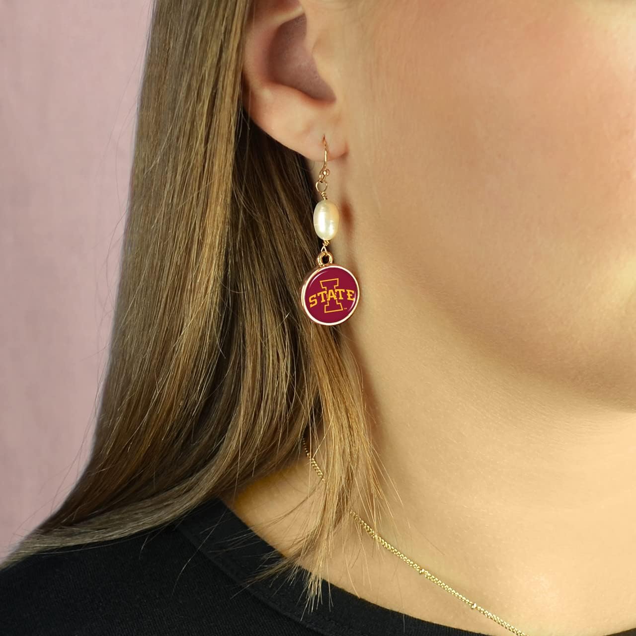Iowa State Cyclones Diana Gold and Pearl Dangle Earrings Jewelry Gift ISU - Image 2