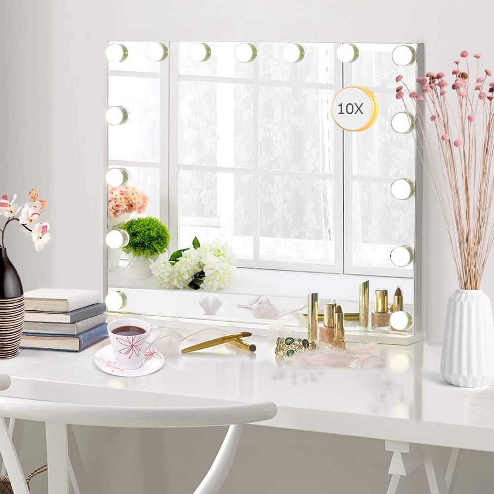 Photo 1 of 22.8"x 18.1" Vanity Mirror Makeup Mirror with Lights,10X Large Hollywood Lighted Vanity Mirror with 15 Dimmable LED Bulbs,3 Color Modes,Touch Control for Bedroom,Tabletop or Wall-Mounted