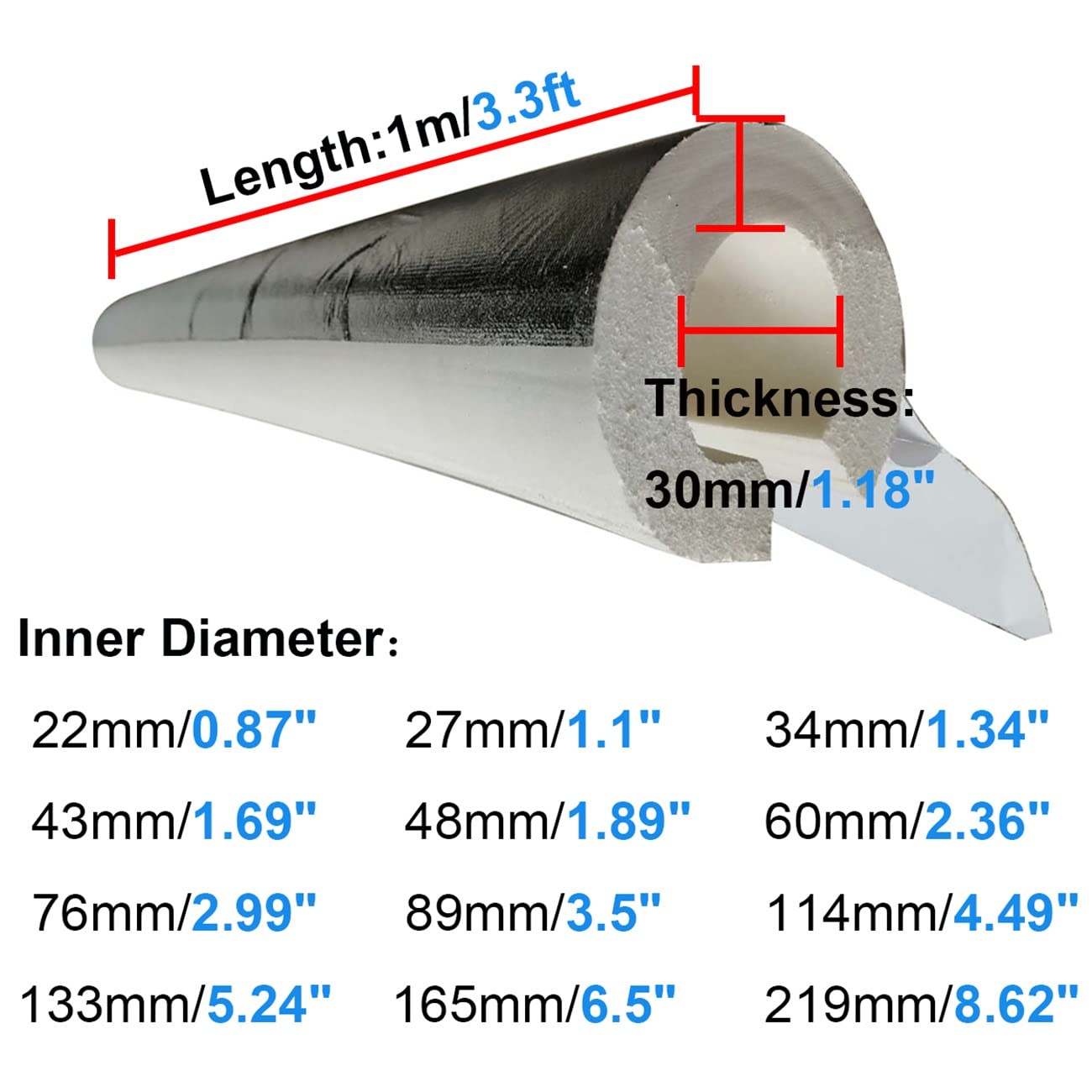 Coquilla Aislante De Papel De Aluminio Autoadhesivo, Tubería De Aislamiento De Espuma, Buena Flexibilidad, Conservación De Calor, ID 22-219 Mm (Size : 133mmx30mm)