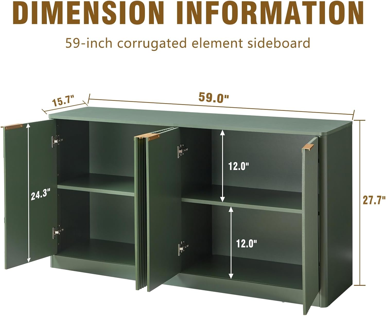59-inch Modern Wavy Sideboard, Curved Contour Design Storage Cabinet, 4-Door Cabinet with Storage Function, Suitable for Kitchen/Bedroom/Living Room, Green, 59.0" L x 15.7" W x 27.7" H