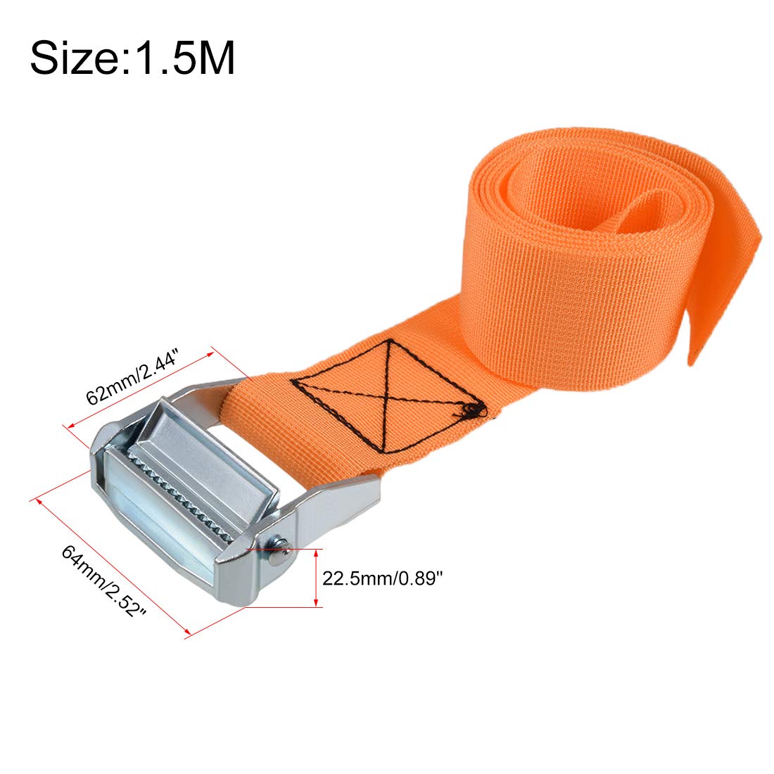 sourcing map Cam Buckle Tie Down Cinghia di ancoraggio 1,5 Mx50 mm 500 Kg Tappo di carico in polipropilene per spostamento di carico, arancione, confezione da 1