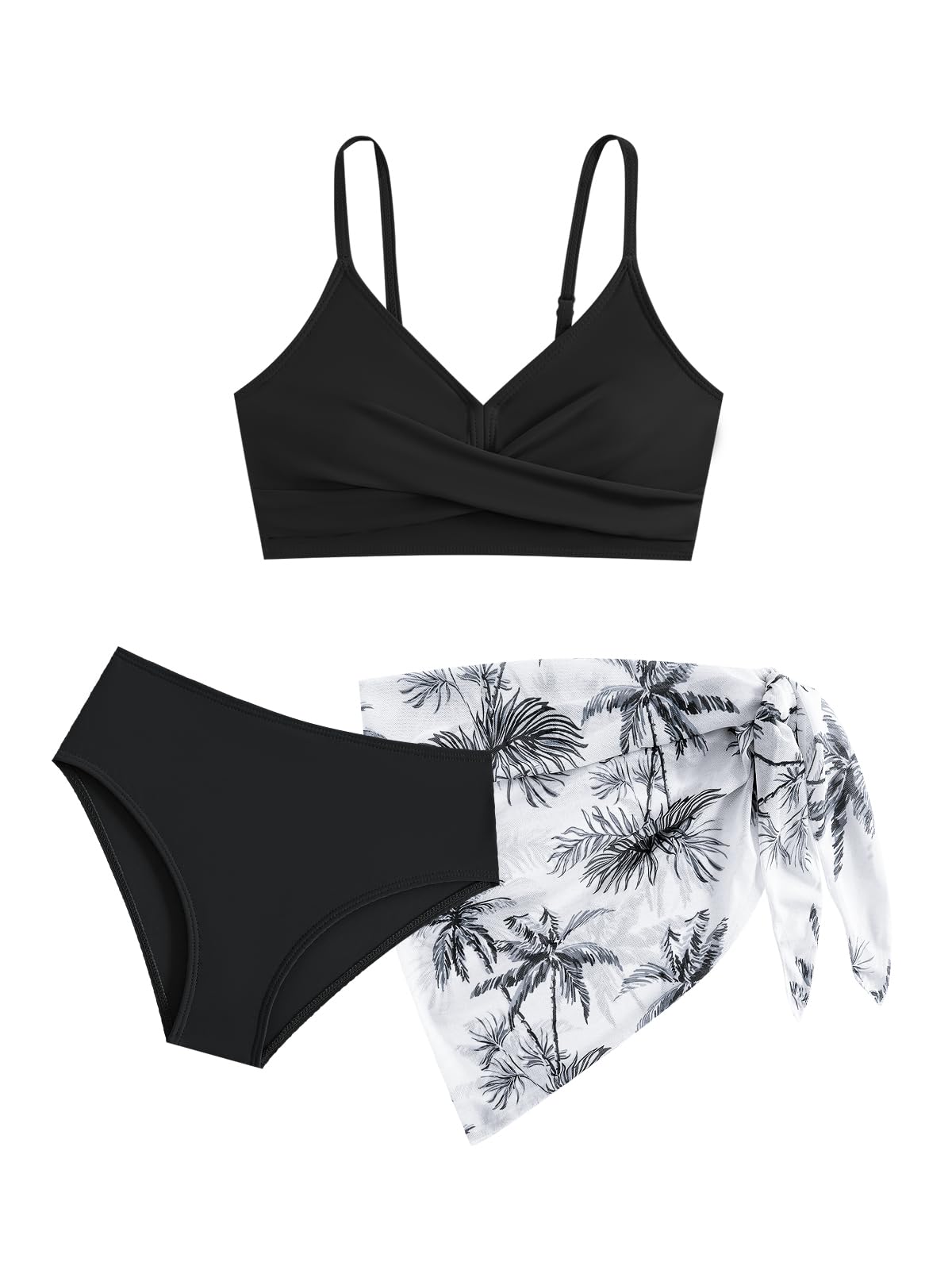 Mädchen Bikini Set 3-teilig mit Röcken, Kreuz-Badeanzug für Teenager & Kinder, Modische Badebekleidung für Strand und Pool, 9-14 Jahre (128,134,140,146,152,158,164)