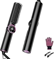 JolinKoin Ionic Hair Straightener Brush for Women: 15 Heat Settings, 30s Fast Heat, LED Display, Dual Voltage Travel Straightener
