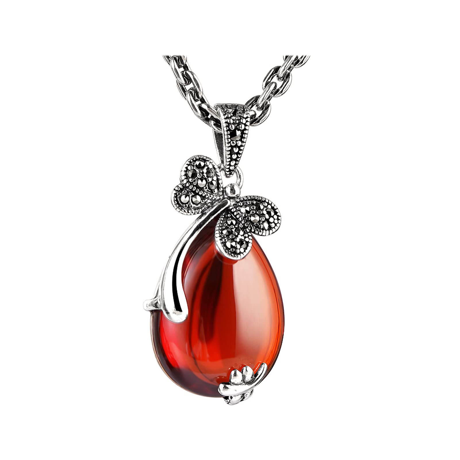 Pendentif libellule en argent S925 et grenat synthétique d'exception