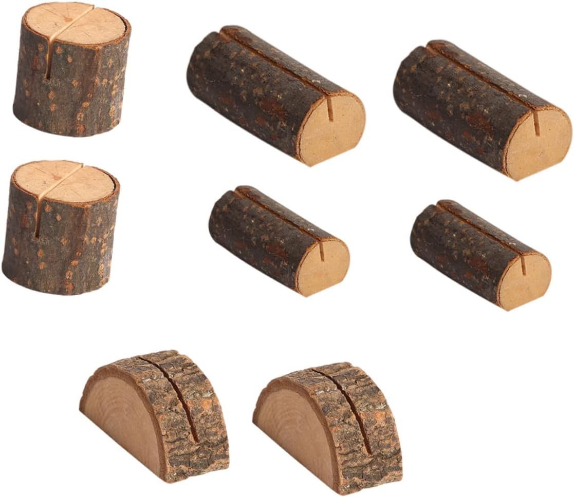 OSALADI 8pcs Rustic Photo Clips Natural Wood Base Memo Holders for Desktop Postcard Business Card Clips for Home Office Decor