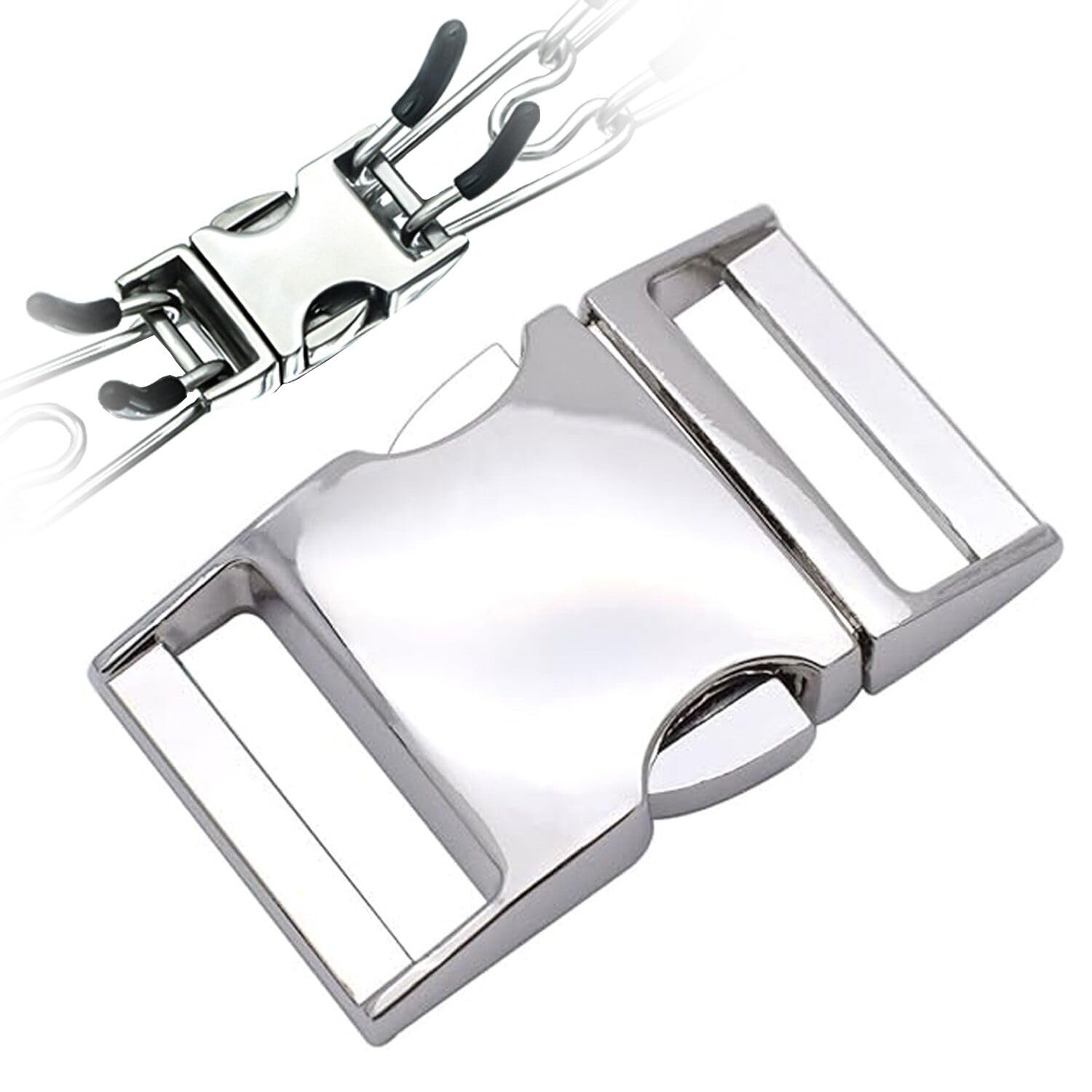 LonlyEagle Dog Collar Buckle,Fastener Stainless Steel Buckle for Prong Dog Training Collar & Quick Release with Buckle for Medium Large Dogs(Silver,M: