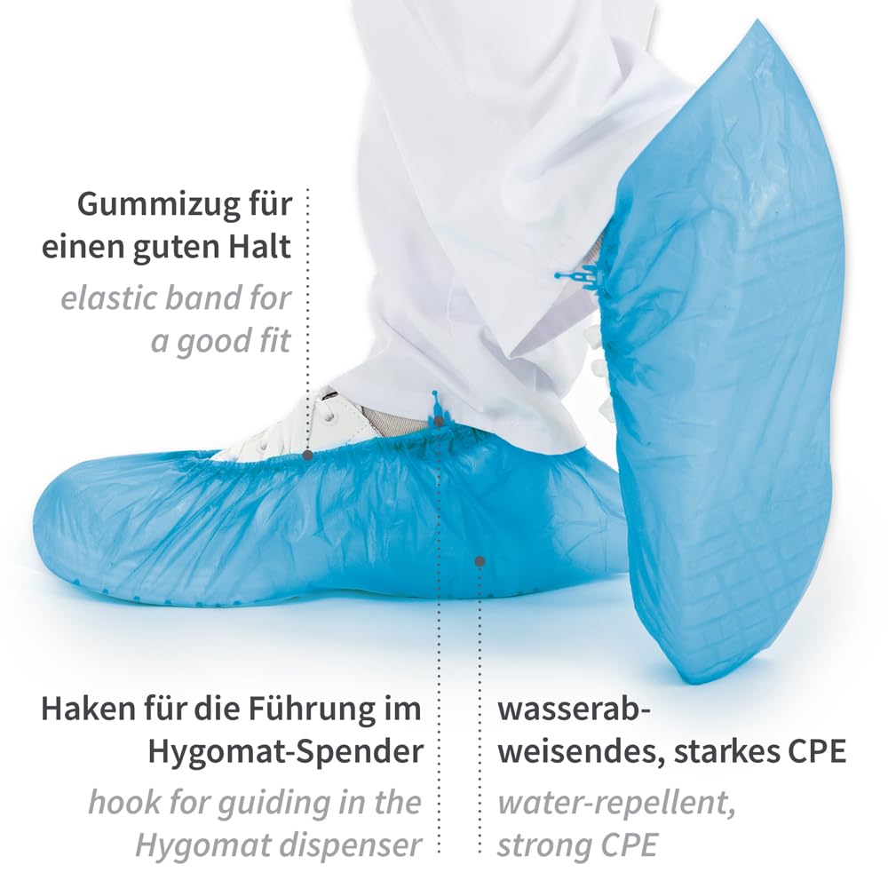 Hygostar Überschuhe für Hygomat, in blau | CPE, Wasserdicht, 1100 Stück (10 x 110 Stück), in Einheitsgröße, Schuhüberzieher, Überziehschuhe, Schuhschutz