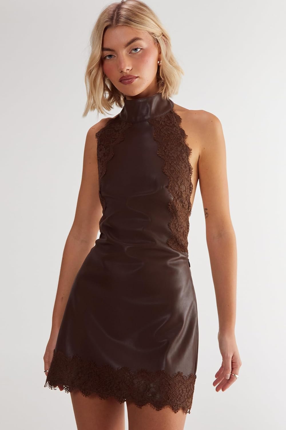 Nasty Gal Womens Pu Lace Trim Mini Dress - Image 2