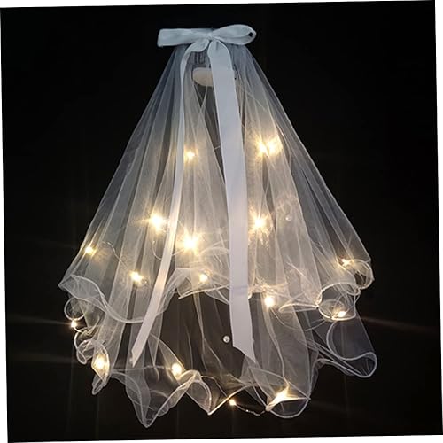 Miniatura 6 de KUYYFDS Diadema de velo de flores de 17.7 in, corona de pelo floral para novia, velo de boda con luz LED, velo de novia con clip para el pelo, pieza