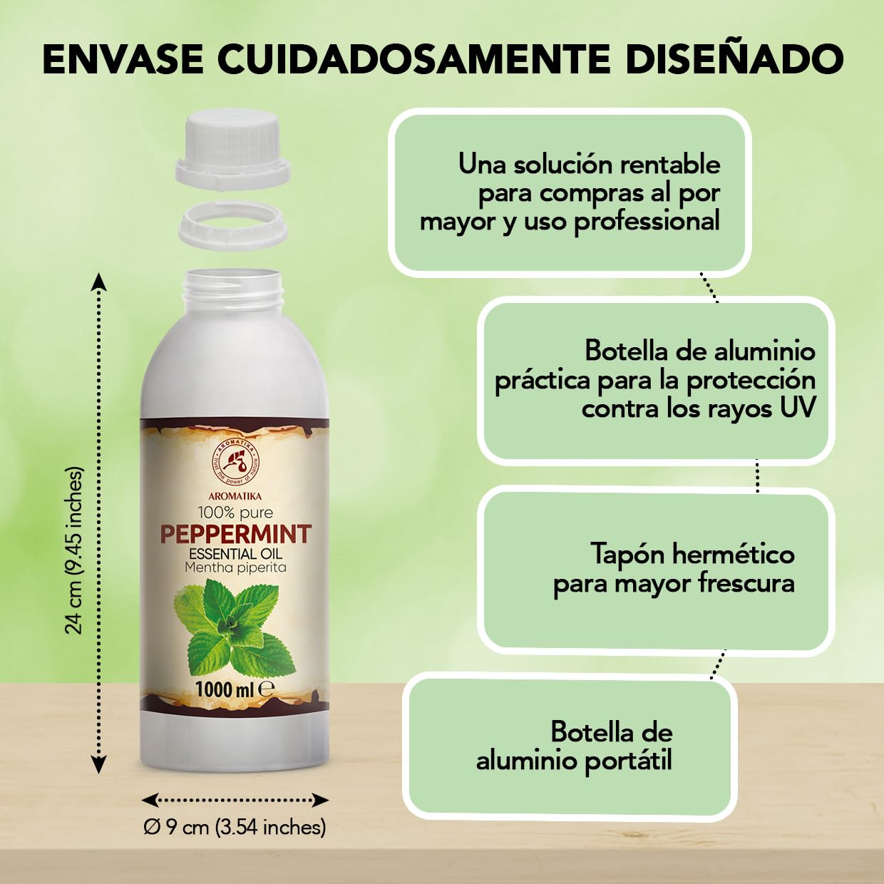 Aceite Esencial de Menta Piperita 1000 ml - para Difusores y Aromaterapia | Jabones y velas; aroma a menta; uso para lámparas aromáticas y difusores; fragancias para el hogar; ambiente aromático
