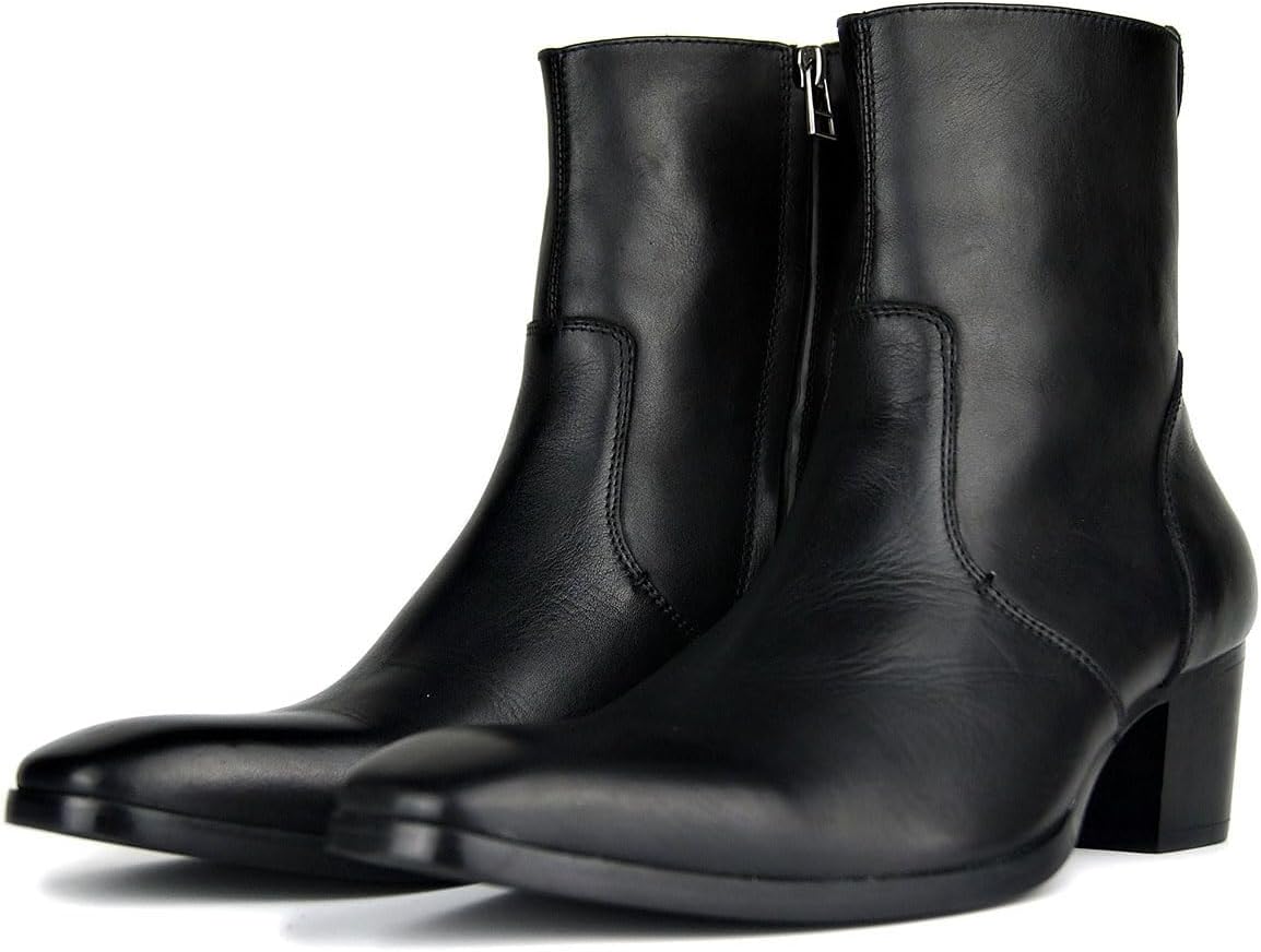 OSSTONE Dress Boot Men Designer Leather Chelsea Boots Casual Heel Shoes Zipper-up OS-JY002-US - Image 5