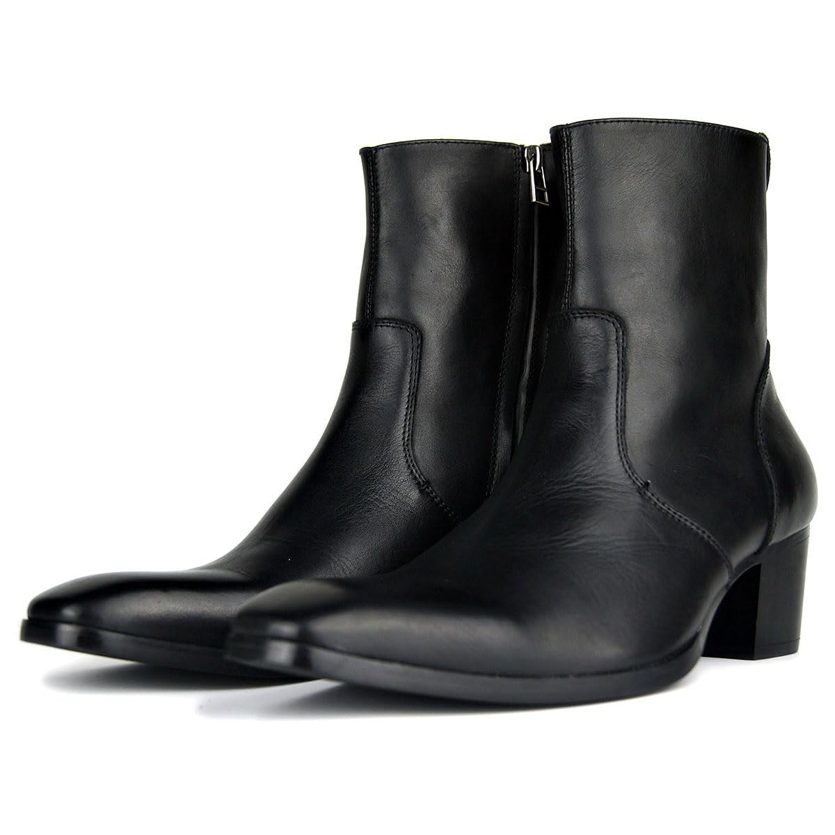 Mężczyźni Modne Wysokim Obcasie Buty Zimowe Zamek Błyskawiczny Prawdziwa Skóra do Kostki Chelsea Boots OS-JY002-PL-R
