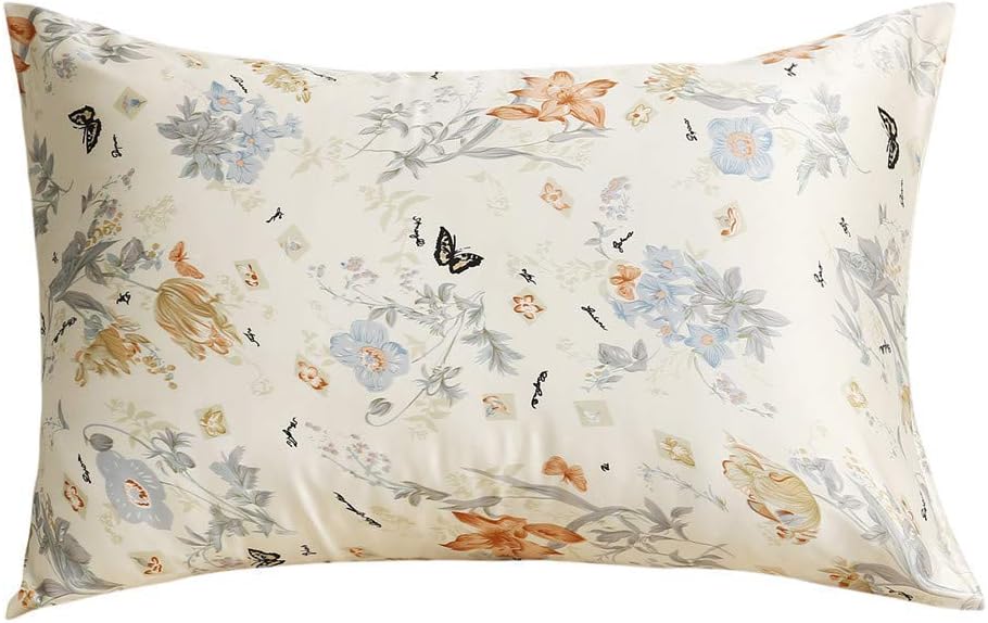 Tim & Tina Silk Pillowcase for Hair and Skin with Hidden Zipper Soft and Smooth Satin Pillowcase Both Sides 100% Pure Mulberry Silk Pillow Case (Queen, Butterfly Flying)