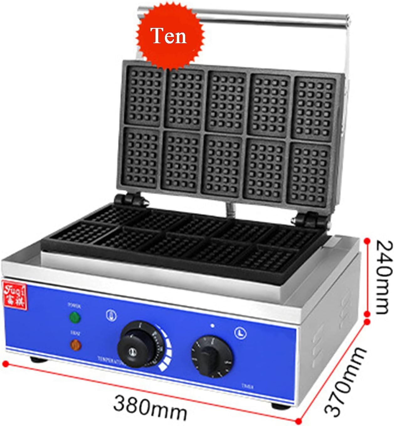 Piastra elettrica antiaderente per waffle professionale con controllo di temperatura e tempo, in acciaio inossidabile, 1550 W, produce 3/10 waffle per ciclo.,a