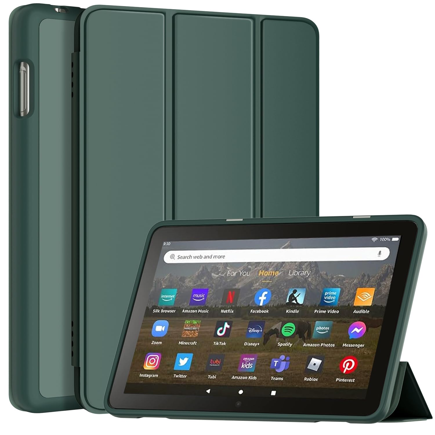 Sonlaryin Dreifach Faltbarer Vorderseite aus Leder und Weich TPU Rückseite Hülle, Nicht für Samsung iPad 9.Gen, Dunkelgrün