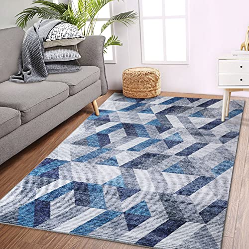 CAROMIO Modern Abstract Area Rug Lattice Moroccan Geometric Modern Area Rug Indoor Velvet Carpet Contemporary Diamond Pattern Area Rug for Living Room Bedroom, Navy/Grey, 8 x 10 Feet
