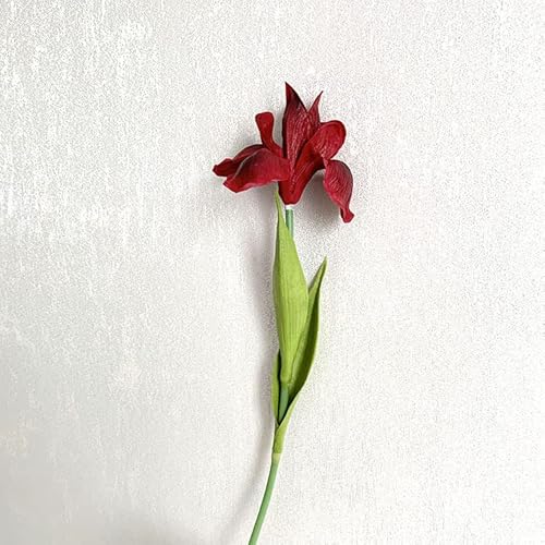 4Pc Artificial Iris Flower Silk Flower,Flower Bouquet,Long Stem 18" Artificial Ireland Pu Fake Flower For Arrangements Table Centerpiece,Home Party And Wedding,Flowers Artificial For Decor(Deep Red) #TOP4