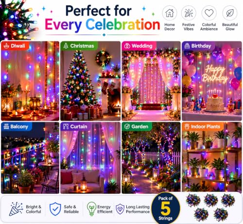 Image of Quace 36 Ft LED Pixel String Lights Pack of 5 | 360 Flexible Wire Multicolor LED Bulb Series for Diwali, Christmas, Party, Wedding & Home Decoration | Fairy Decorative Lights