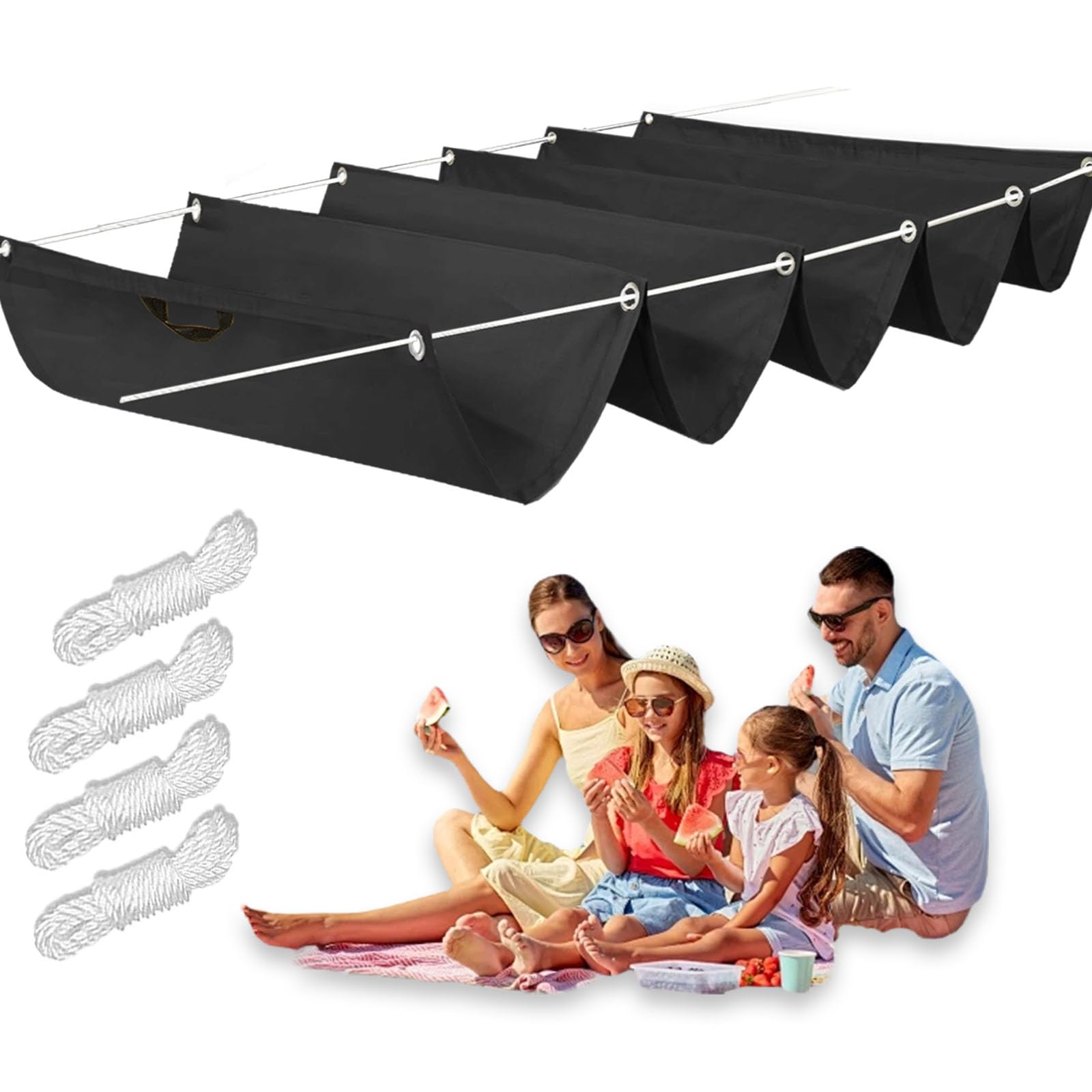 Voile d'ombrage carrée 1.7x18m noir étanche anti-UV et indéchirable pour grand gazebo de jardin
